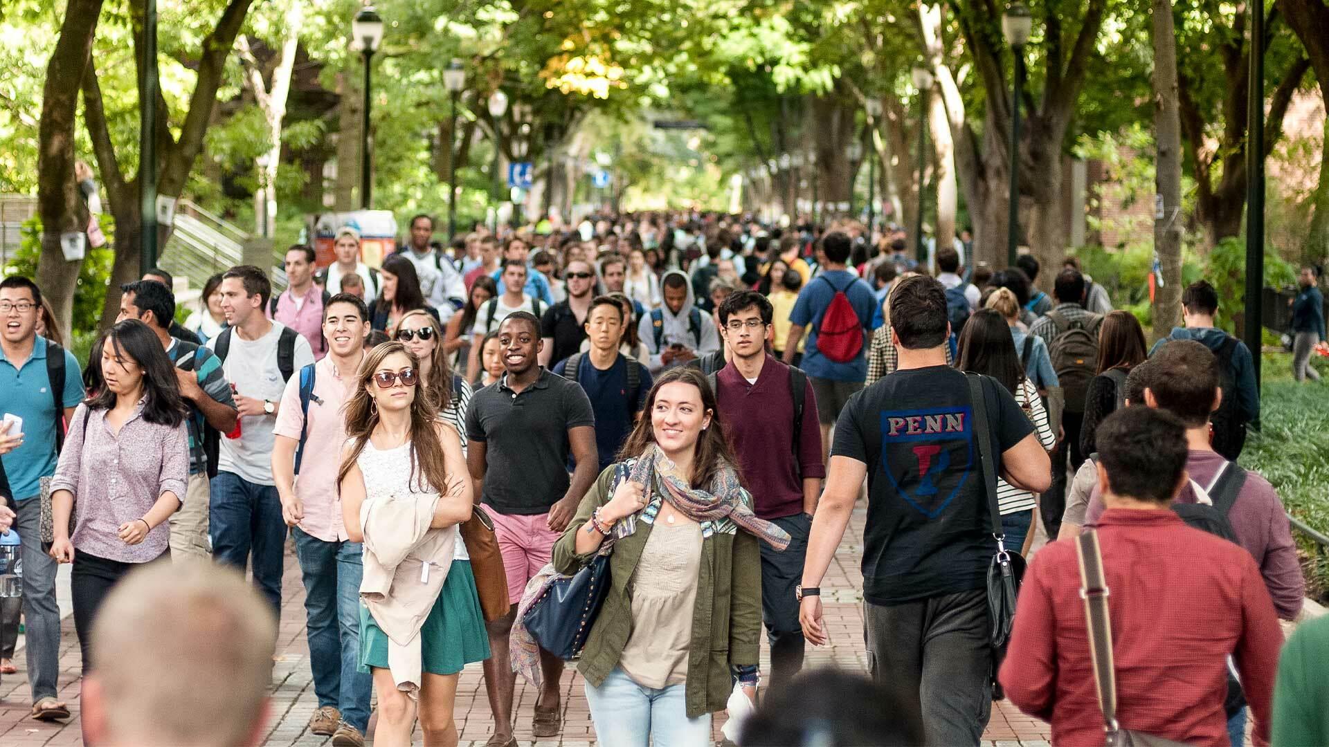 A crowd of students on Locust Walk